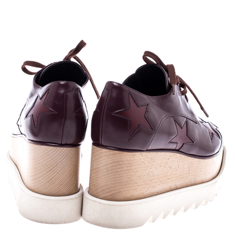 مملوكة مسبقًا Stella McCartney Burgundy Faux Leather Elyse Star Platform Derby Size 36.5