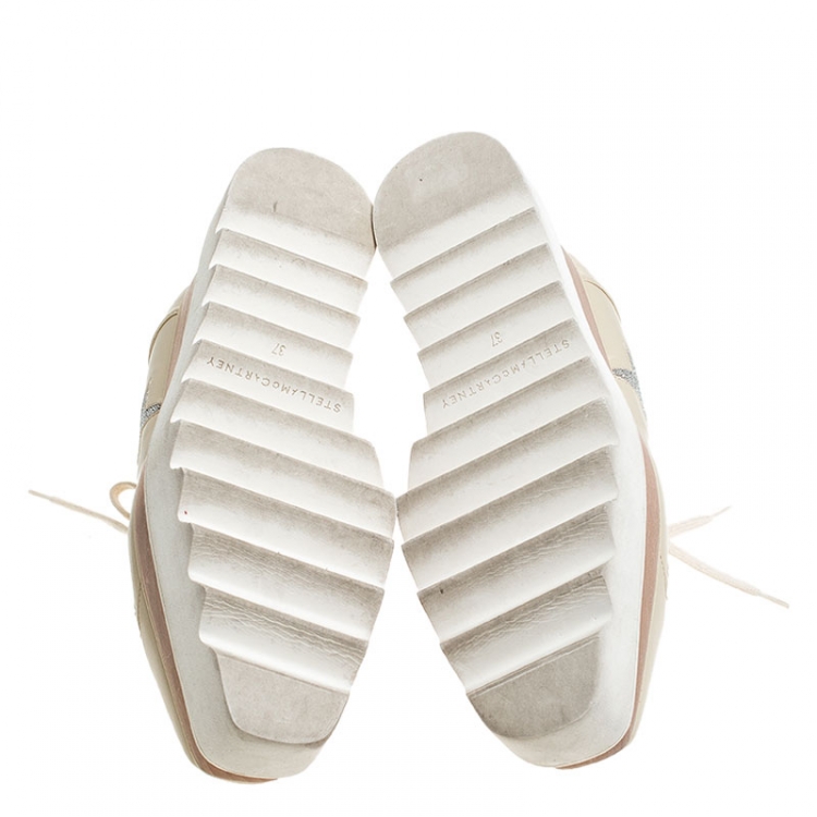 Pre Owned Stella McCartney Beige Faux Leather Elyse Star Platform Lace Up Derby Size 37