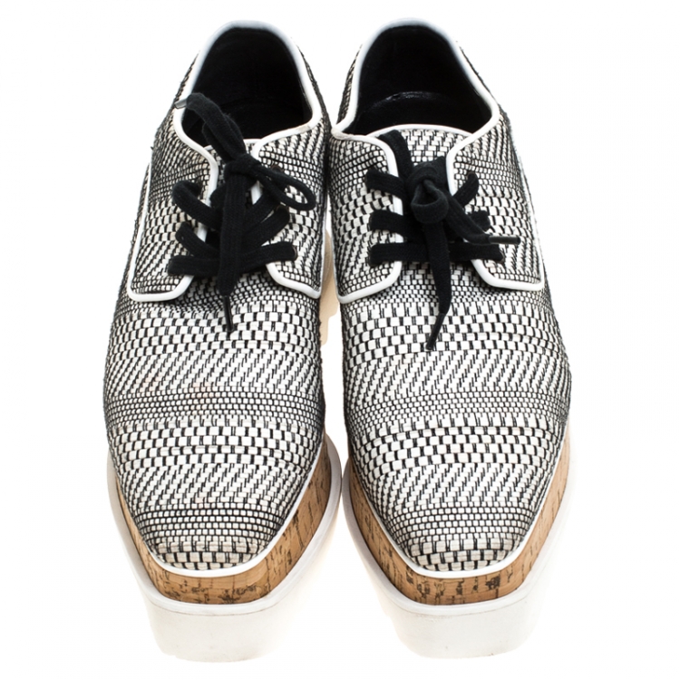 Pre Owned Stella McCartney Black/White Faux Leather Elyse Platform Derby Size 35