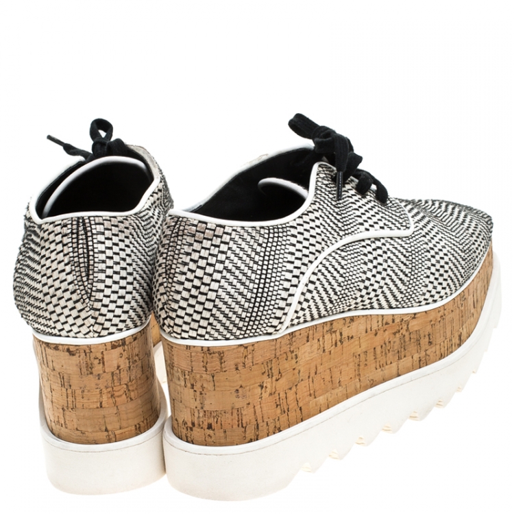 Pre Owned Stella McCartney Black/White Faux Leather Elyse Platform Derby Size 35