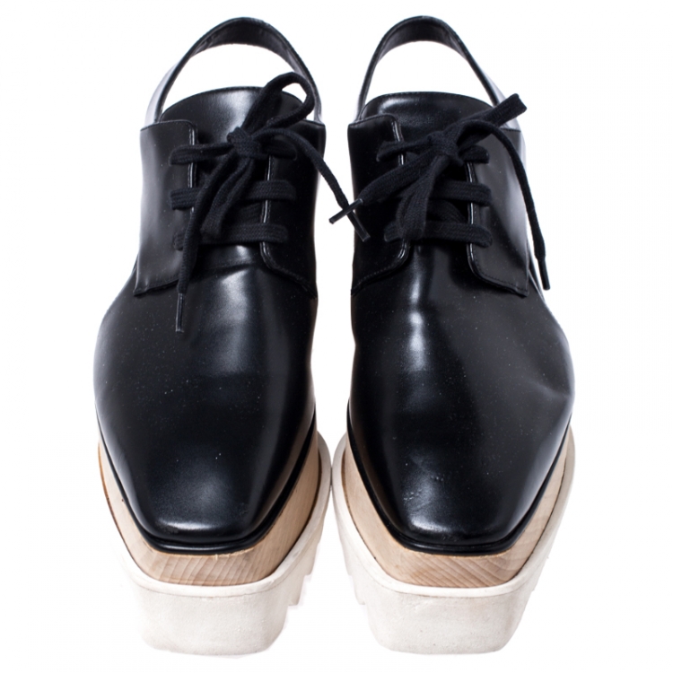 Pre Owned Stella McCartney Black Faux Leather Elyse Cutout Platform Derby Size 36.5