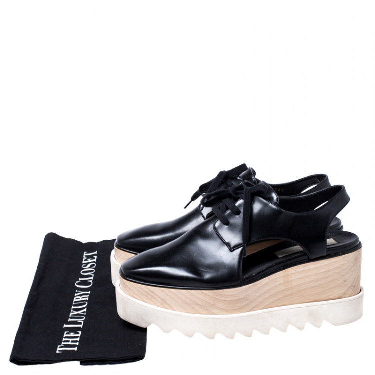 Pre Owned Stella McCartney Black Faux Leather Elyse Cutout Platform Derby Size 36.5