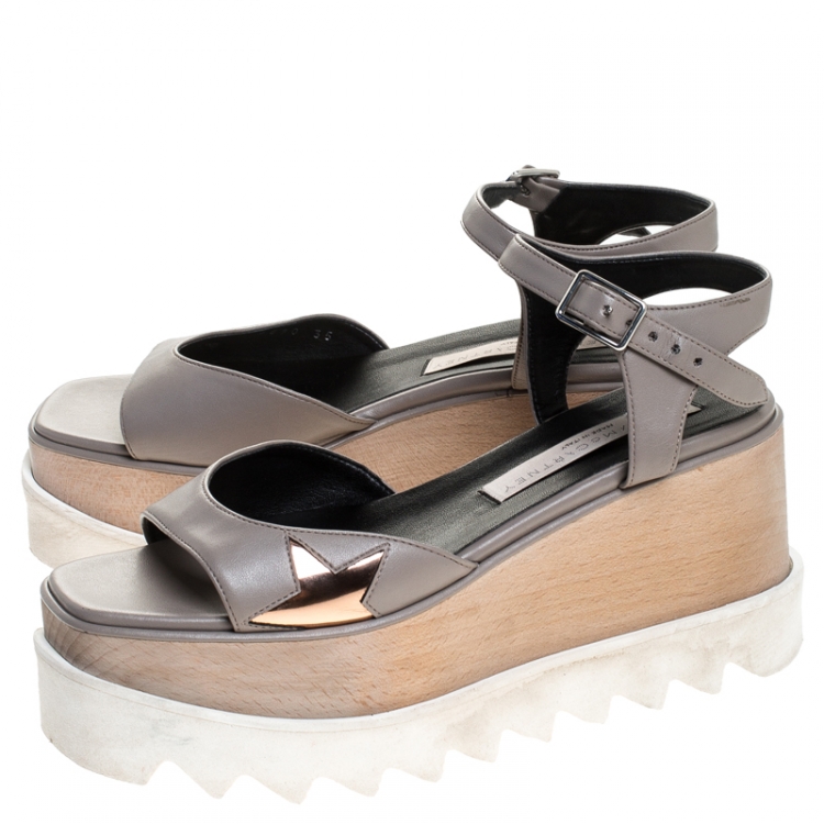 Pre Owned Stella McCartney Grey Faux Leather Creeper Platform Ankle Strap Sandals Size 35