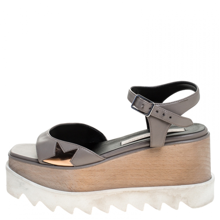 Stella McCartney Grey Faux Leather Creeper Platform Ankle Strap