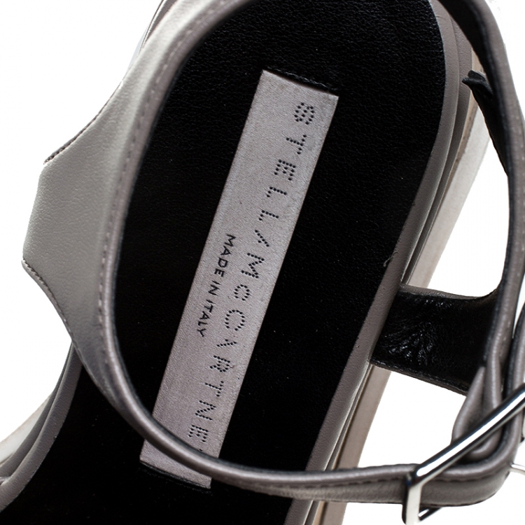 Pre Owned Stella McCartney Grey Faux Leather Creeper Platform Ankle Strap Sandals Size 35