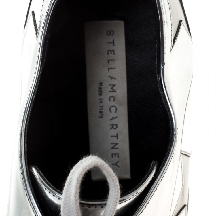 Pre Owned Stella McCartney Silver Metallic Faux Leather Indium Elyse Star Platform Derby Size 36