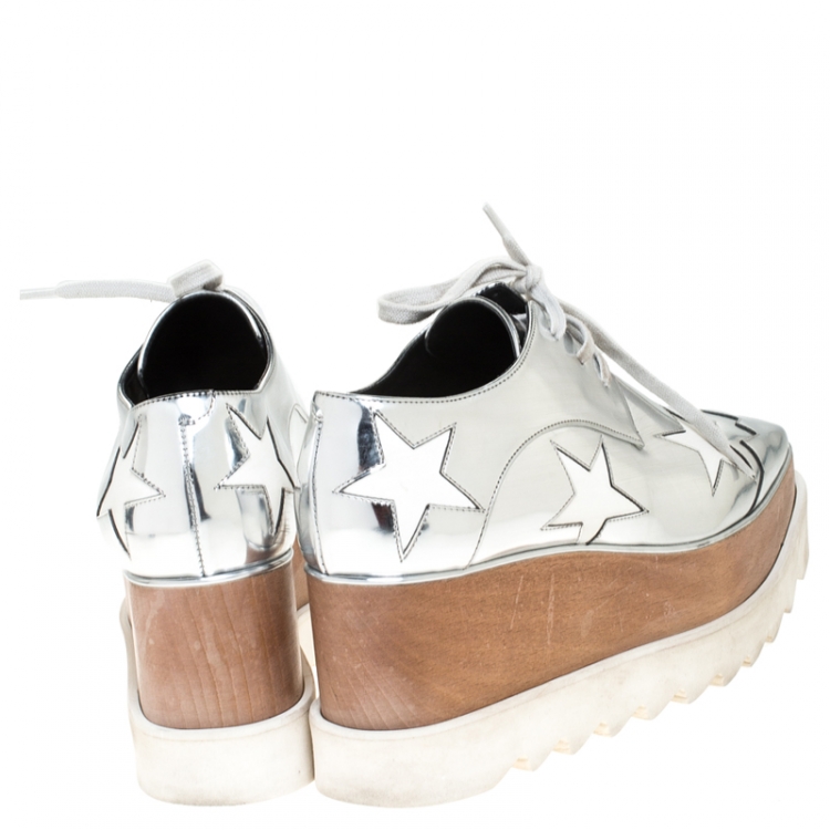 Pre Owned Stella McCartney Silver Metallic Faux Leather Indium Elyse Star Platform Derby Size 36