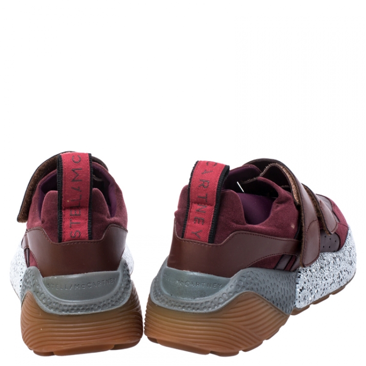 Pre Owned Stella McCartney Burgundy Fabric And Faux Suede Eclypse Lace Up Sneakers Size 39