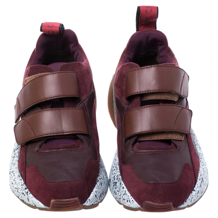 Pre Owned Stella McCartney Burgundy Fabric And Faux Suede Eclypse Lace Up Sneakers Size 39