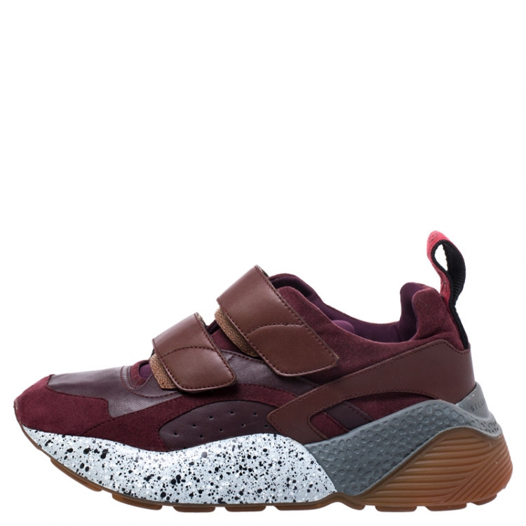 Pre Owned Stella McCartney Burgundy Fabric And Faux Suede Eclypse Lace Up Sneakers Size 39