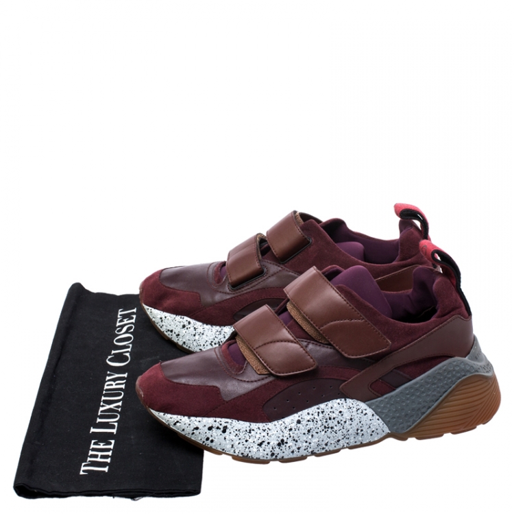 Pre Owned Stella McCartney Burgundy Fabric And Faux Suede Eclypse Lace Up Sneakers Size 39