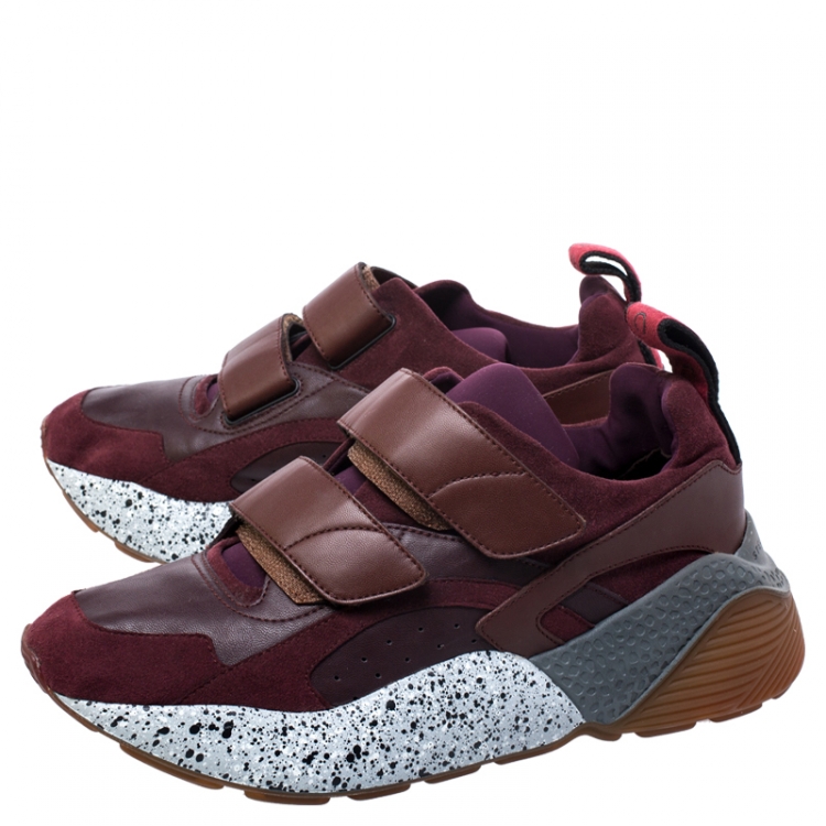 Pre Owned Stella McCartney Burgundy Fabric And Faux Suede Eclypse Lace Up Sneakers Size 39