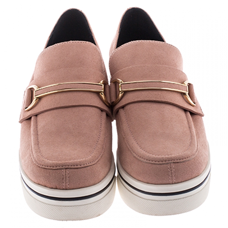 Pre Owned Stella McCartney Blush Pink Faux Suede Platform Loafers Size 38