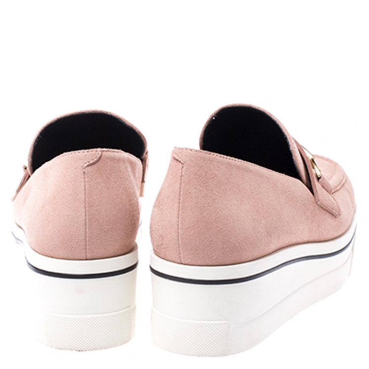 Pre Owned Stella McCartney Blush Pink Faux Suede Platform Loafers Size 38