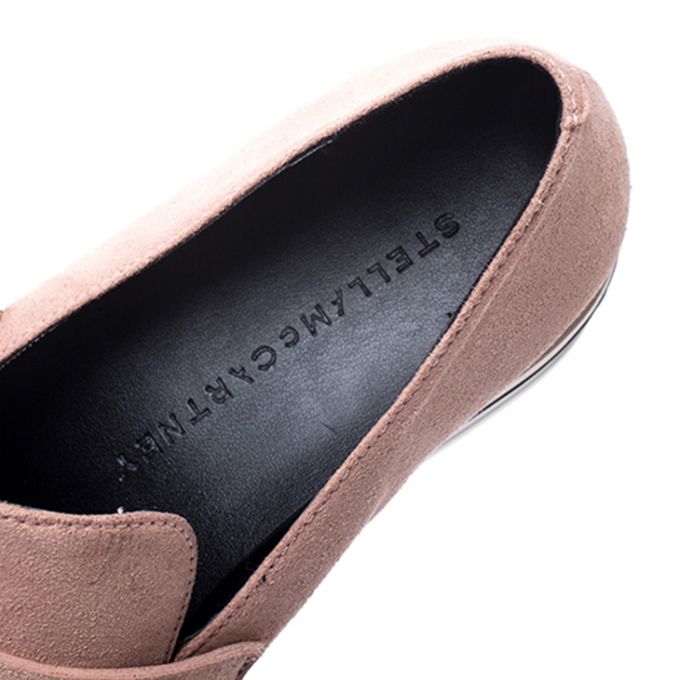 Pre Owned Stella McCartney Blush Pink Faux Suede Platform Loafers Size 38