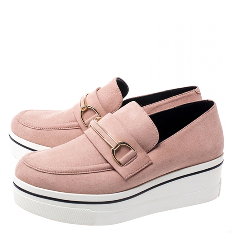 Pre Owned Stella McCartney Blush Pink Faux Suede Platform Loafers Size 38