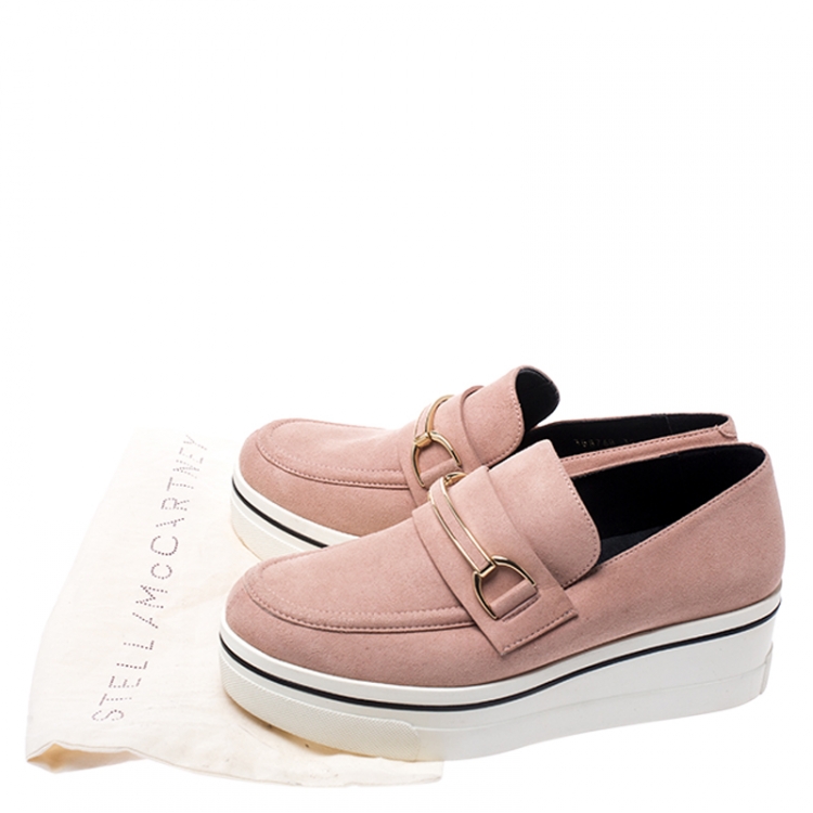 Pre Owned Stella McCartney Blush Pink Faux Suede Platform Loafers Size 38