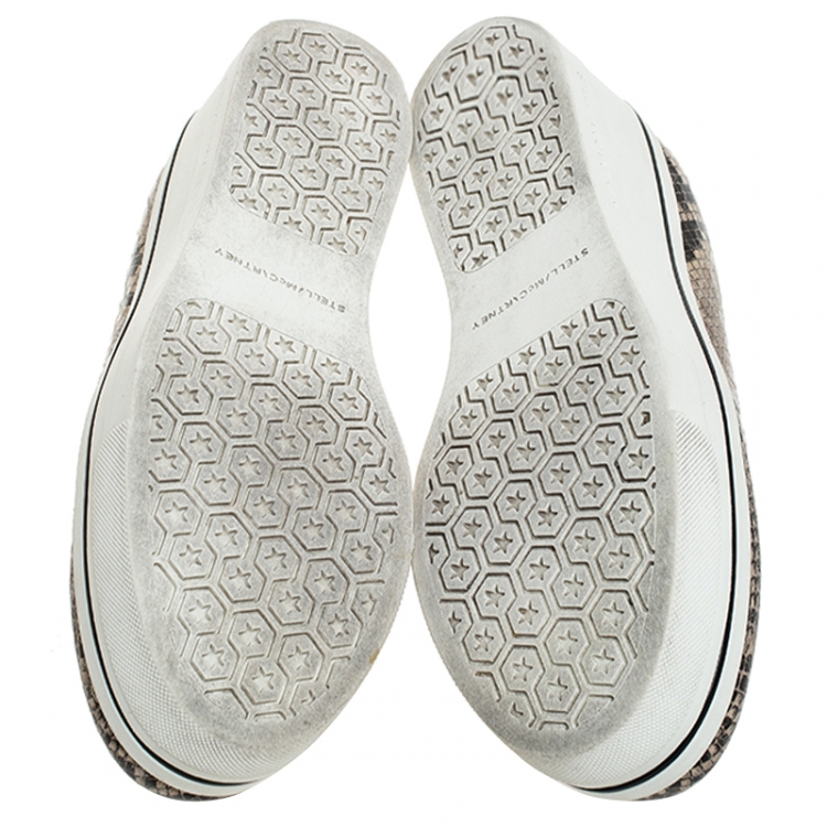 Pre Owned Stella McCartney Beige Faux Python Platform Slip On Sneakers Size 38