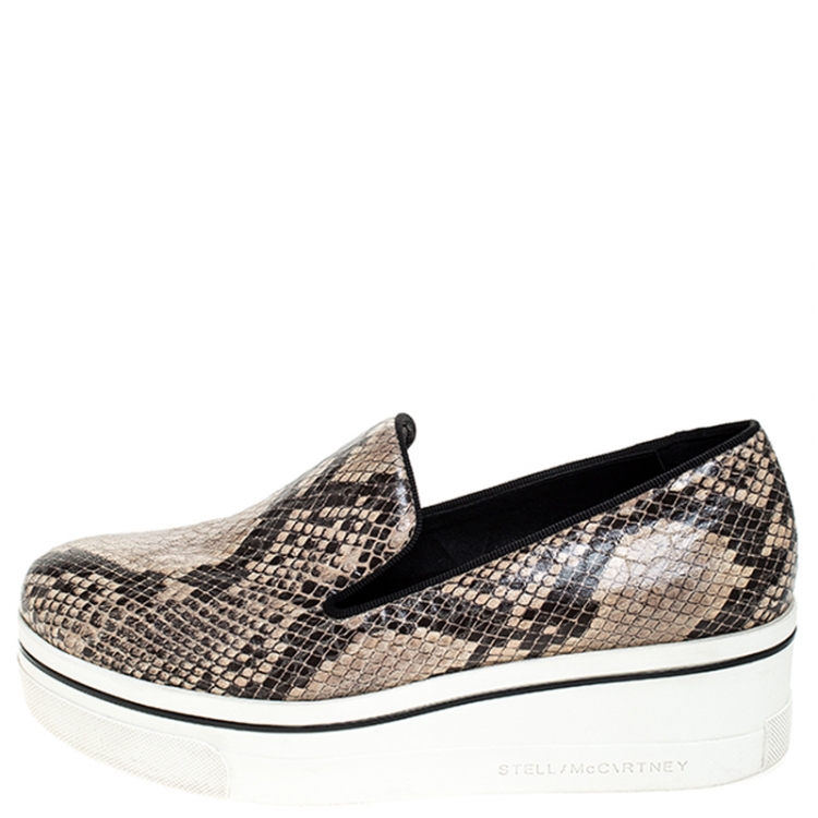 Pre Owned Stella McCartney Beige Faux Python Platform Slip On Sneakers Size 38