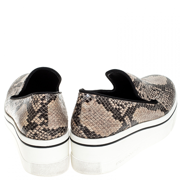 Pre Owned Stella McCartney Beige Faux Python Platform Slip On Sneakers Size 38