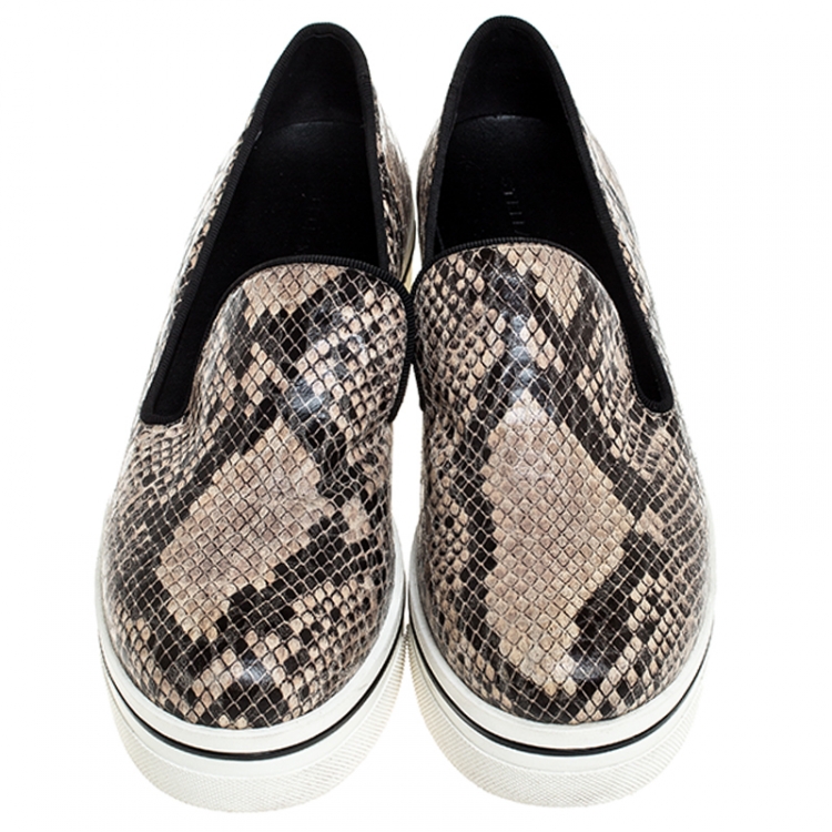 Pre Owned Stella McCartney Beige Faux Python Platform Slip On Sneakers Size 38