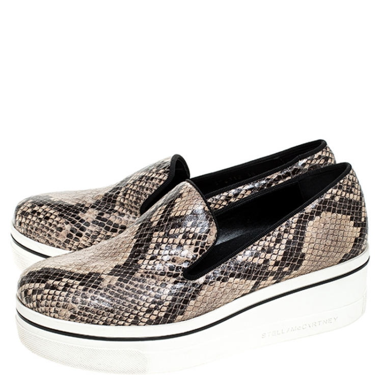 Pre Owned Stella McCartney Beige Faux Python Platform Slip On Sneakers Size 38