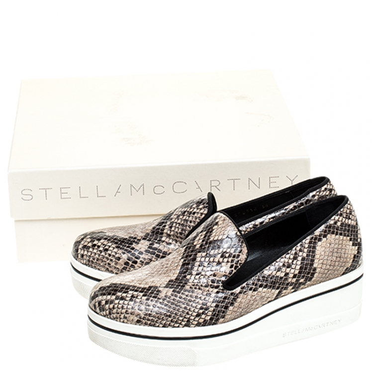Pre Owned Stella McCartney Beige Faux Python Platform Slip On Sneakers Size 38