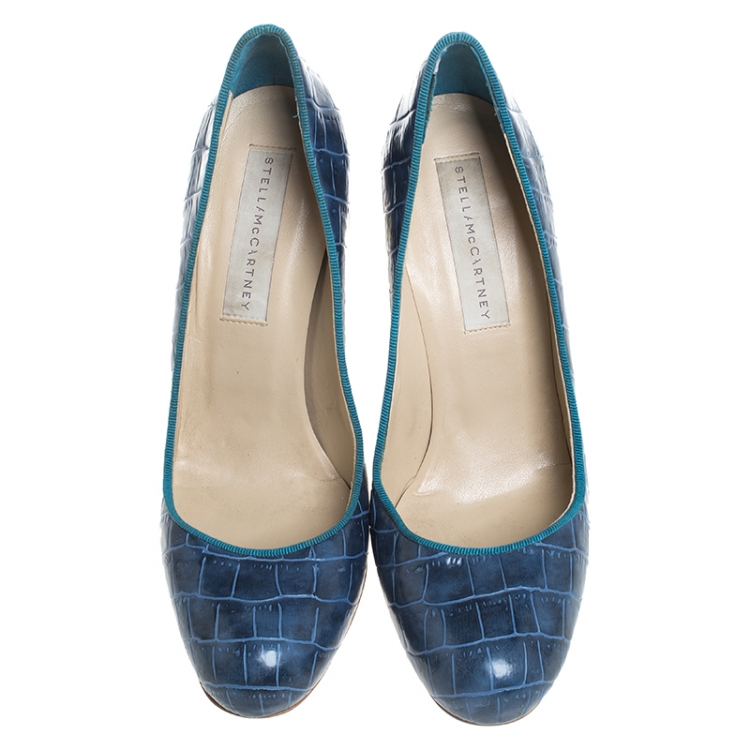 Pre Owned Stella McCartney Blue Croc Embossed Faux Leather Pumps Size 38
