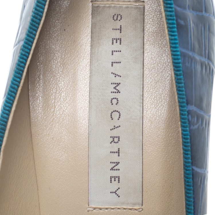 Pre Owned Stella McCartney Blue Croc Embossed Faux Leather Pumps Size 38