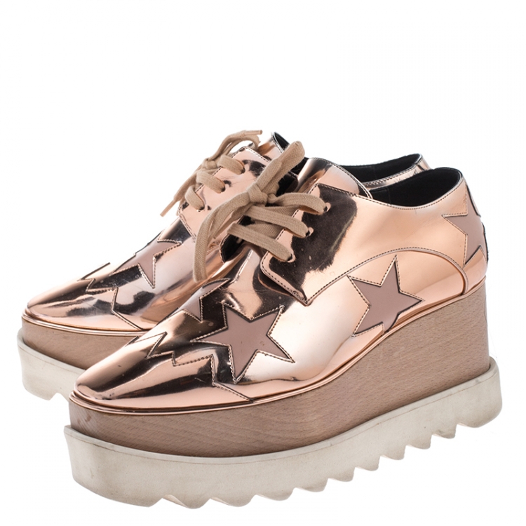 مملوكة مسبقًا Stella McCartney Metallic Rose Gold Faux Leather Elyse Star Platform Lace Up Derby Size 36