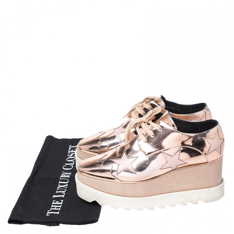مملوكة مسبقًا Stella McCartney Metallic Rose Gold Faux Leather Elyse Star Platform Lace Up Derby Size 36