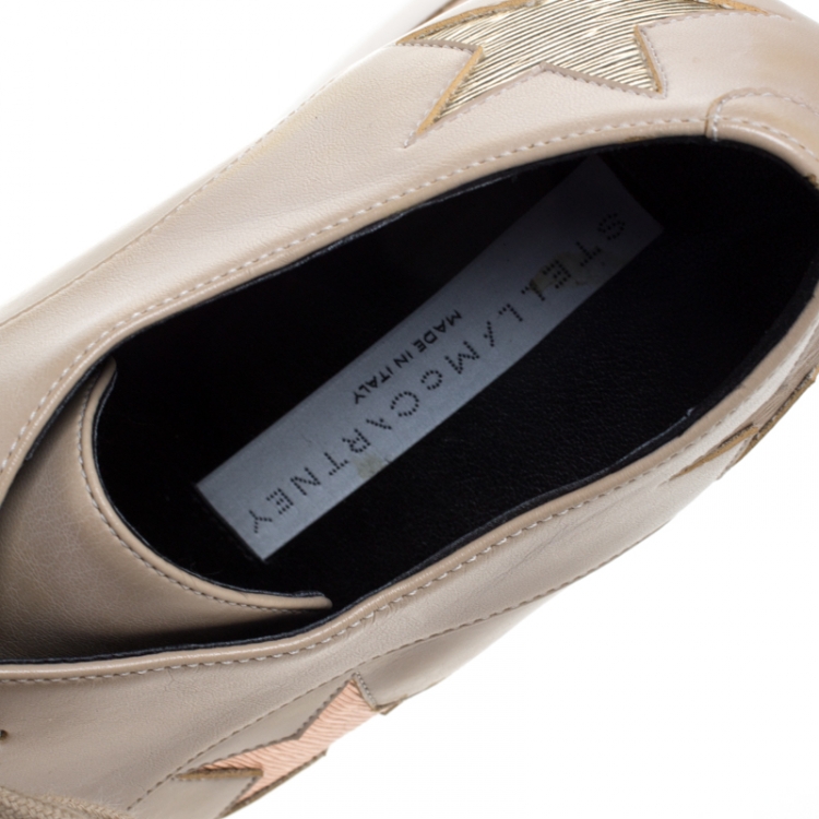 Pre Owned Stella McCartney Beige Faux Leather Elyse Star Platform Lace Up Derby Size 40