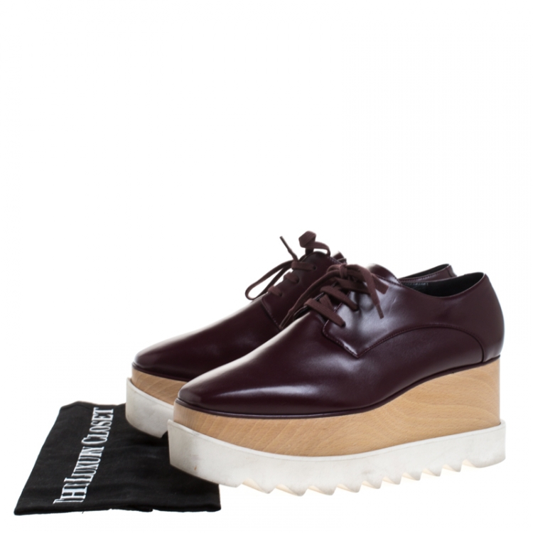 Pre Owned Stella McCartney Burgundy Faux Leather Elyse Platform Lace Up Derby Size 39