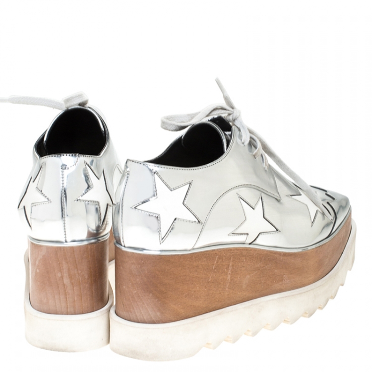 مملوكة مسبقًا Stella McCartney Metallic Silver Faux Leather Elyse Star Platform Derby Size 40