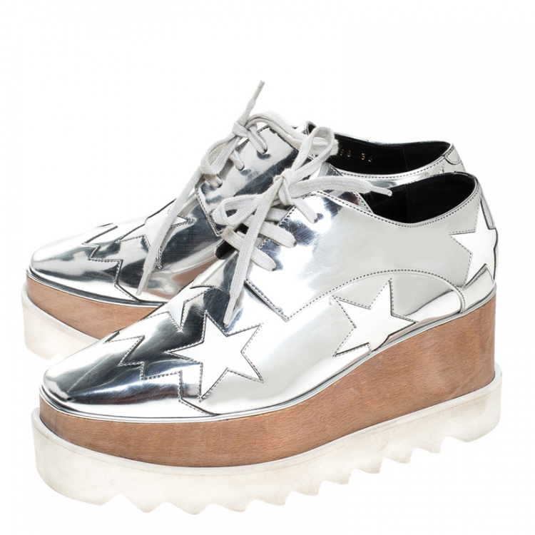 مملوكة مسبقًا Stella McCartney Metallic Silver Faux Leather Elyse Star Platform Derby Size 40