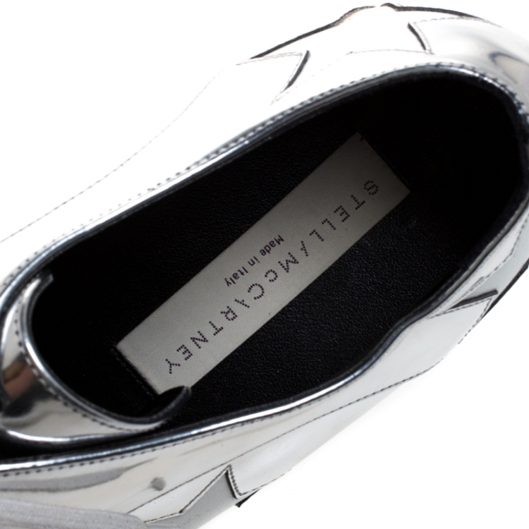 مملوكة مسبقًا Stella McCartney Metallic Silver Faux Leather Elyse Star Platform Derby Size 40
