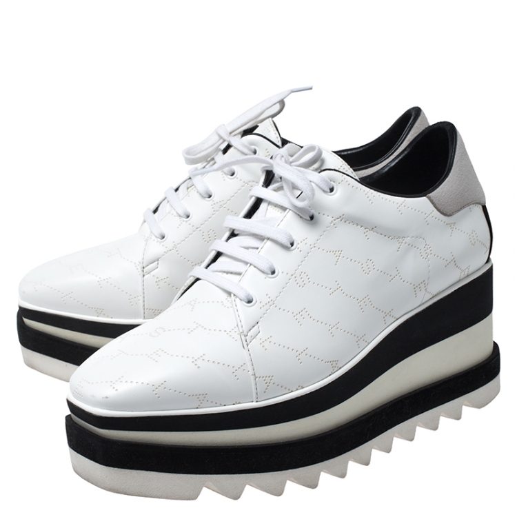 Pre Owned Stella McCartney White Perforated Logo Faux Leather Elyse Platform Sneakers Size 37.5