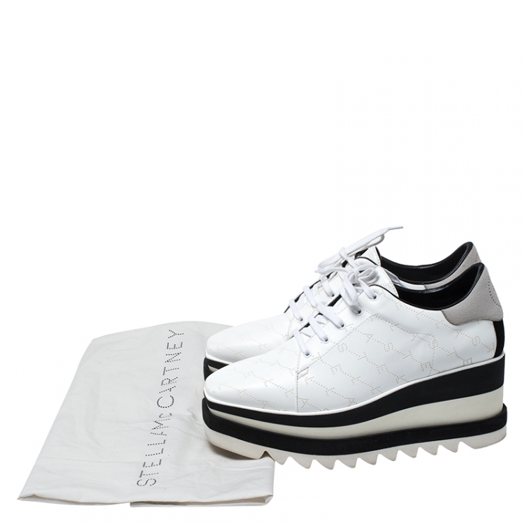 Pre Owned Stella McCartney White Perforated Logo Faux Leather Elyse Platform Sneakers Size 37.5
