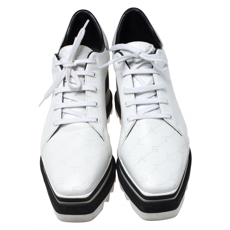 Pre Owned Stella McCartney White Perforated Logo Faux Leather Elyse Platform Sneakers Size 37.5