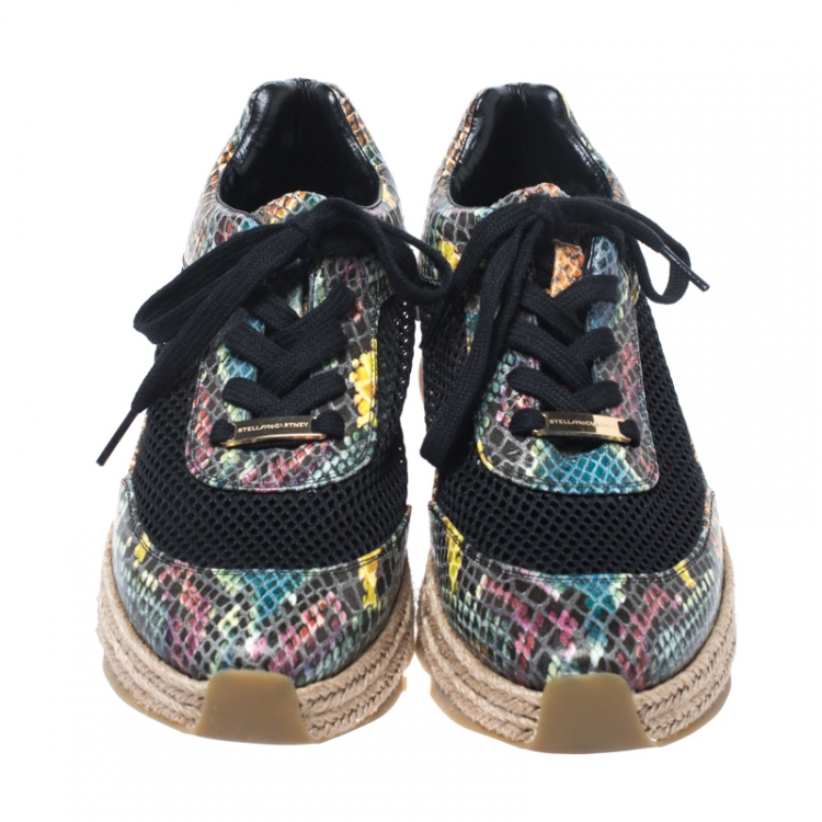 Pre Owned Stella McCartney Multicolor Python Effect Faux Leather and Mesh Espadrille Sneakers Size 38