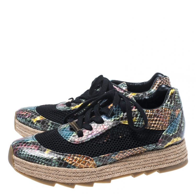 Pre Owned Stella McCartney Multicolor Python Effect Faux Leather and Mesh Espadrille Sneakers Size 38