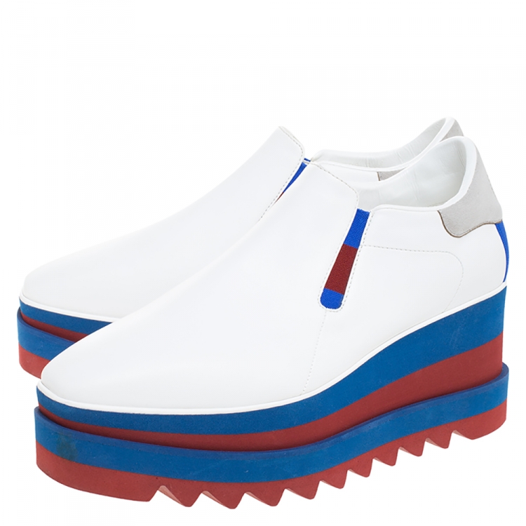 Pre Owned Stella McCartney White Faux Leather Elyse Platform Slip On Sneakers Size 39