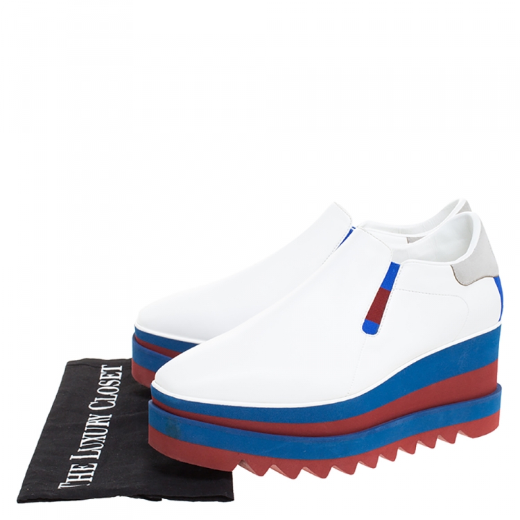 Pre Owned Stella McCartney White Faux Leather Elyse Platform Slip On Sneakers Size 39