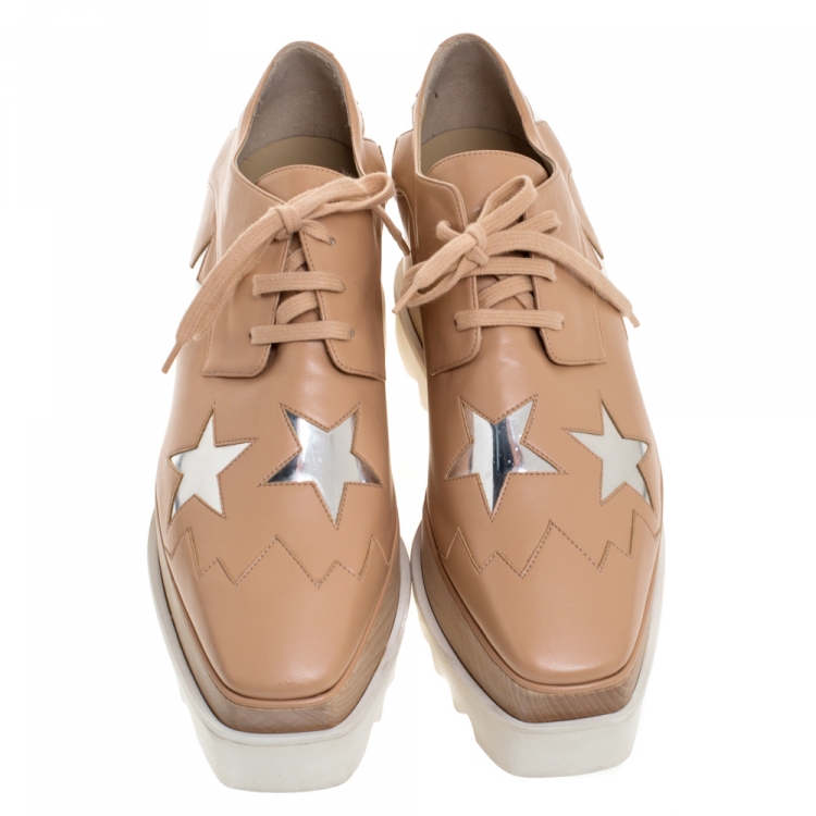 Pre Owned Stella McCartney Camel/Silver Faux Leather Elyse Star Platform Derby Size 40