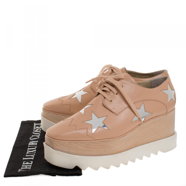 Pre Owned Stella McCartney Camel/Silver Faux Leather Elyse Star Platform Derby Size 40