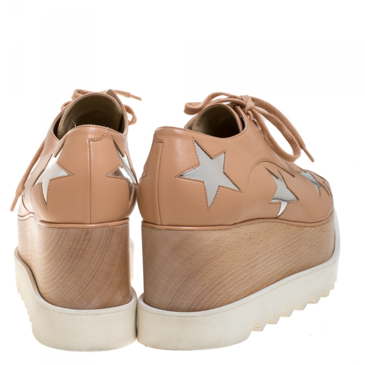 Pre Owned Stella McCartney Camel/Silver Faux Leather Elyse Star Platform Derby Size 40