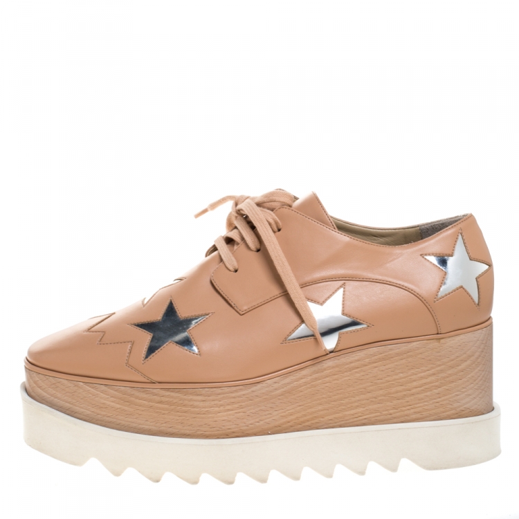 Pre Owned Stella McCartney Camel/Silver Faux Leather Elyse Star Platform Derby Size 40
