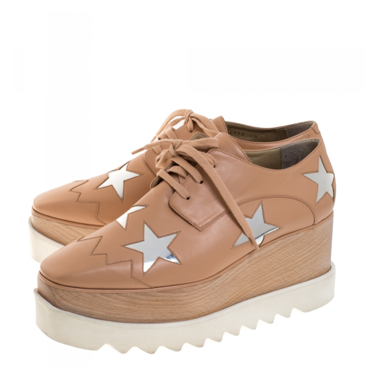 Pre Owned Stella McCartney Camel/Silver Faux Leather Elyse Star Platform Derby Size 40