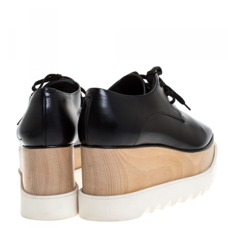 Pre Owned Stella McCartney Black Faux Leather Elyse Platform Derby Size 37