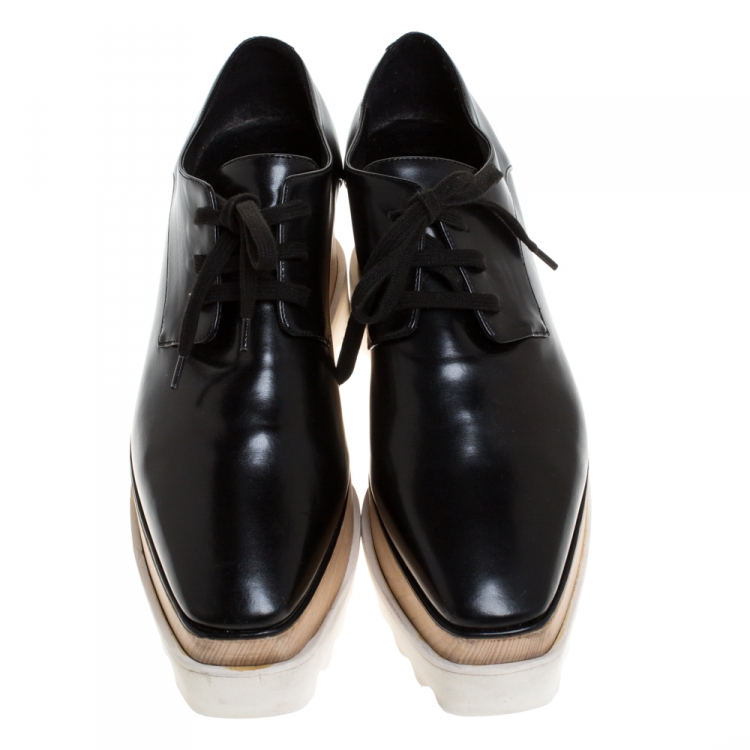 Pre Owned Stella McCartney Black Faux Leather Elyse Platform Derby Size 37